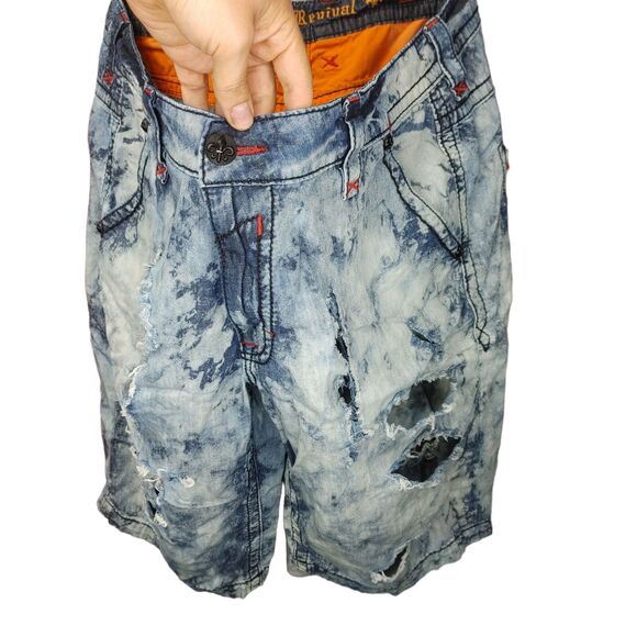 Heavily TRASHED Rock Revival Shorts Men’s 42 Tie Dye Acid Wash Light Denim READ - Picture 1 of 16